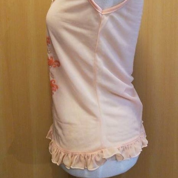 Cute peach ruffle top with bow print sz XS/S - Picture 3 of 3